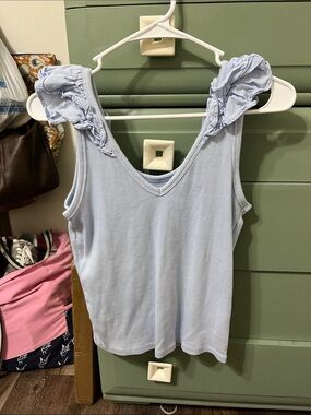 Old Navy Light Blue Ruffle Shoulder Tank